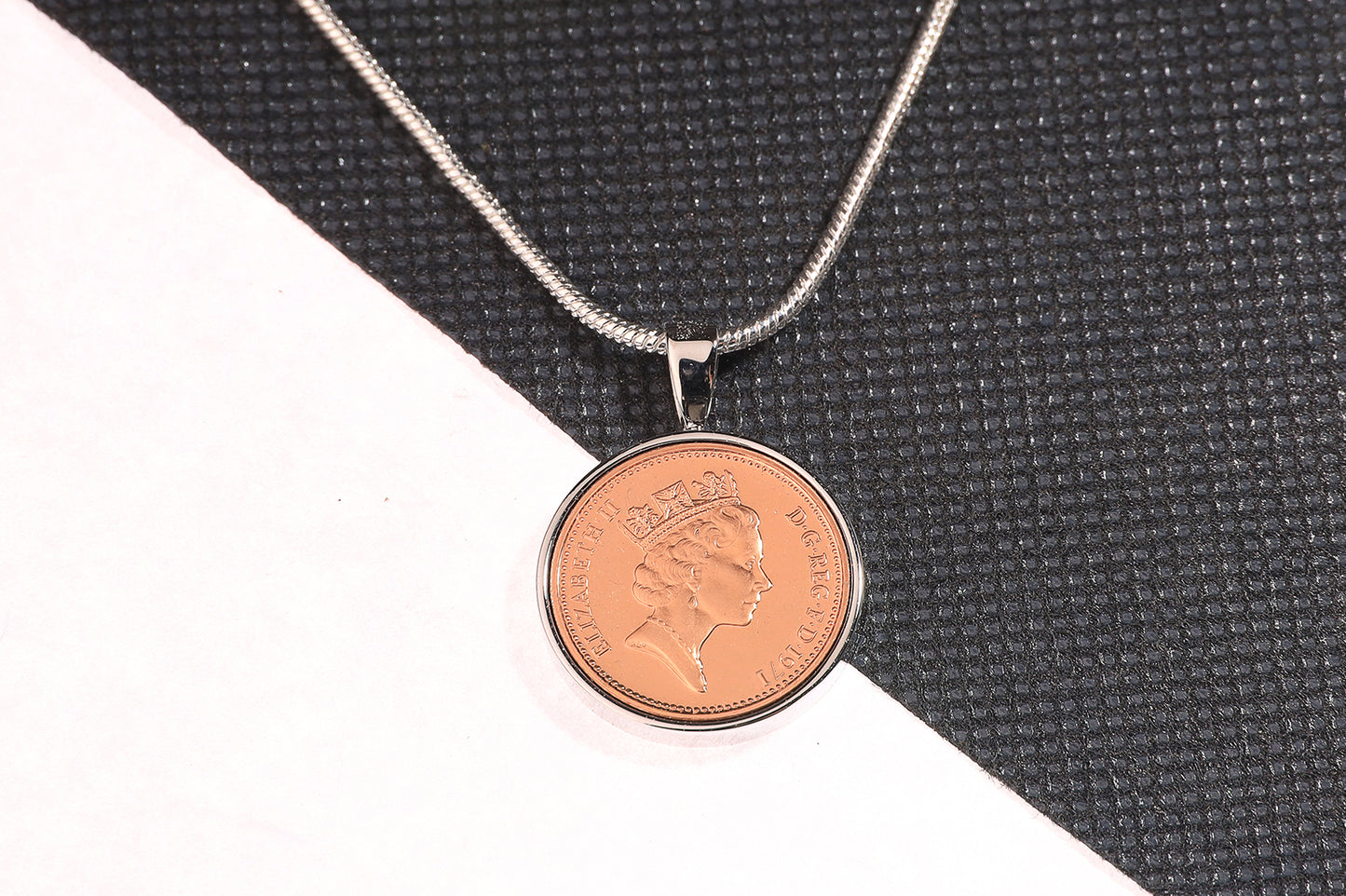 1971 Decimal One Pence Pendant - 53rd  Birthday Gift - Choose Colour and Engraving