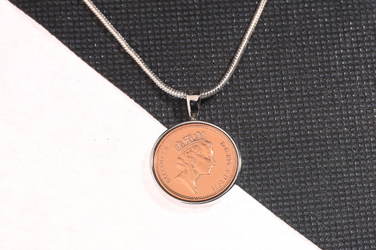 1971 Decimal One Pence Pendant - 53rd  Birthday Gift - Choose Colour and Engraving