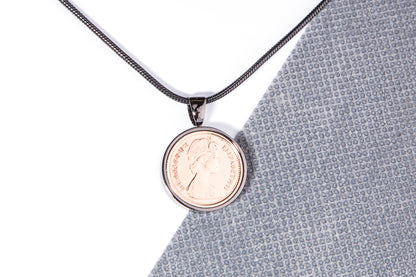 1971 Decimal Half Penny  Pendant - 53rd  Birthday Gift - Choose Colour and Engraving