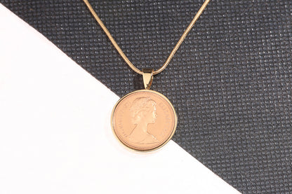 1971 Decimal One Pence Pendant - 53rd  Birthday Gift - Choose Colour and Engraving