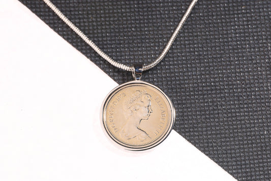 1972 Old Five Pence Pendant - 52nd  Birthday Gift - Choose Colour and Engraving