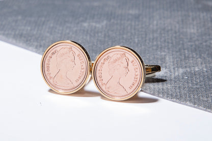 1972 Decimal  Half Penny Cufflinks - 52nd Birthday - Choose Colour and Orientation