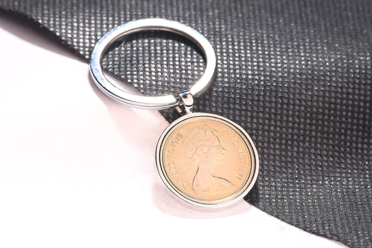 1972 Decimal One Penny Keyring - 52nd Birthday Gift-Choose Colour and Engraving