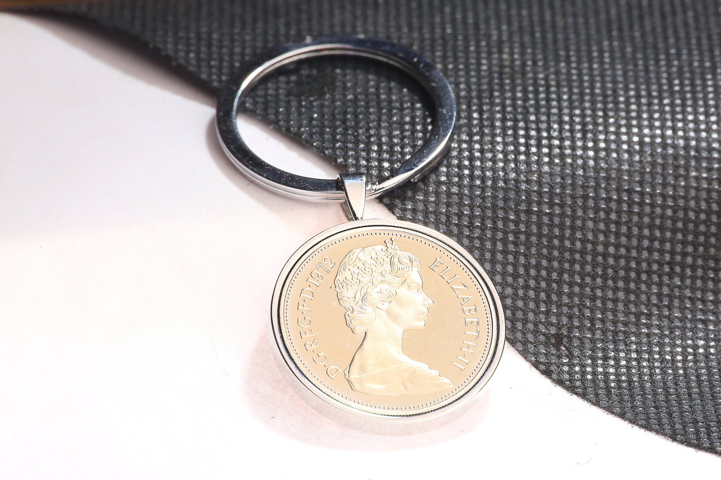 1972 Old Ten Pence Keyring - 52nd Birthday Gift - Choose Colour and Engraving