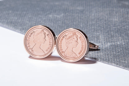 1973 Decimal  Half Penny Cufflinks - 51st Birthday - Choose Colour and Orientation