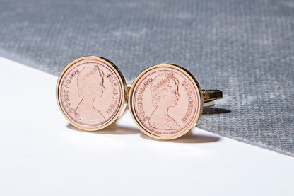 1973 Decimal  Half Penny Cufflinks - 51st Birthday - Choose Colour and Orientation