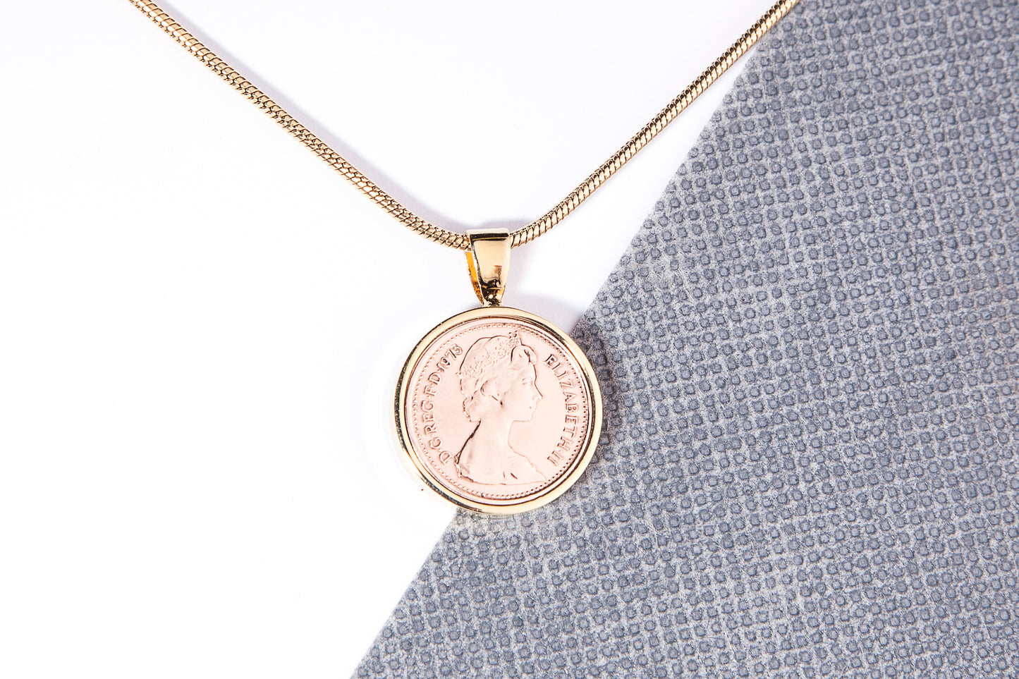 1973 Decimal Half Penny  Pendant - 51st  Birthday Gift - Choose Colour and Engraving