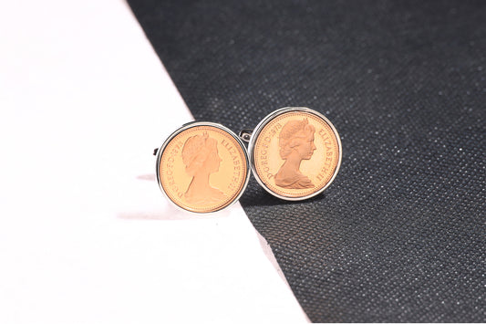 1973 Decimal One Pence Cufflinks - 51st Birthday Gift-Choose Your Colour