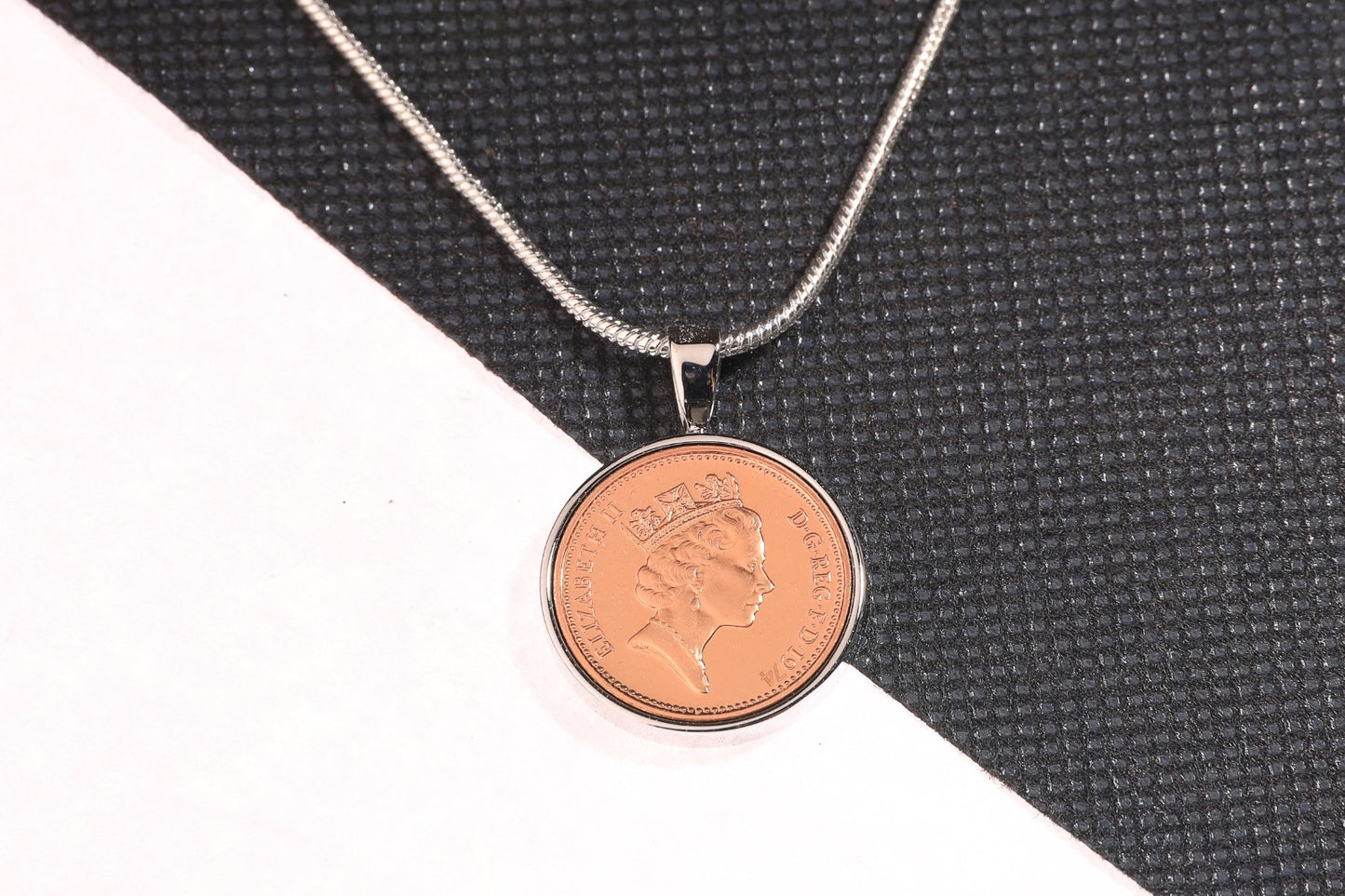 1974 Decimal One Pence Pendant - 50th Birthday Gift - Choose Colour and Engraving