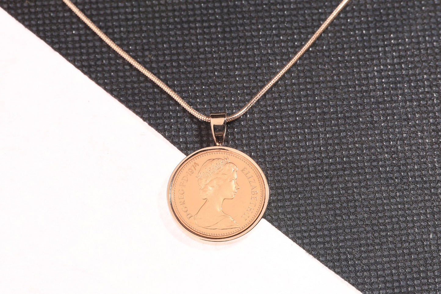 1974 Decimal One Pence Pendant - 50th Birthday Gift - Choose Colour and Engraving