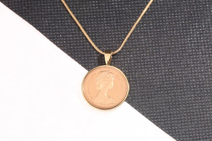 1974 Decimal One Pence Pendant - 50th Birthday Gift - Choose Colour and Engraving