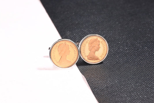 1974 Decimal One Pence Cufflinks - 50th Birthday Gift-Choose Your Colour