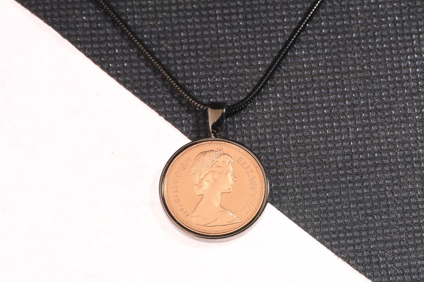 1974 Decimal One Pence Pendant - 50th Birthday Gift - Choose Colour and Engraving