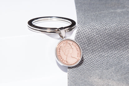 1974 Decimal Half Penny Keyring - 50th  Birthday Gift - Choose Colour and Engraving