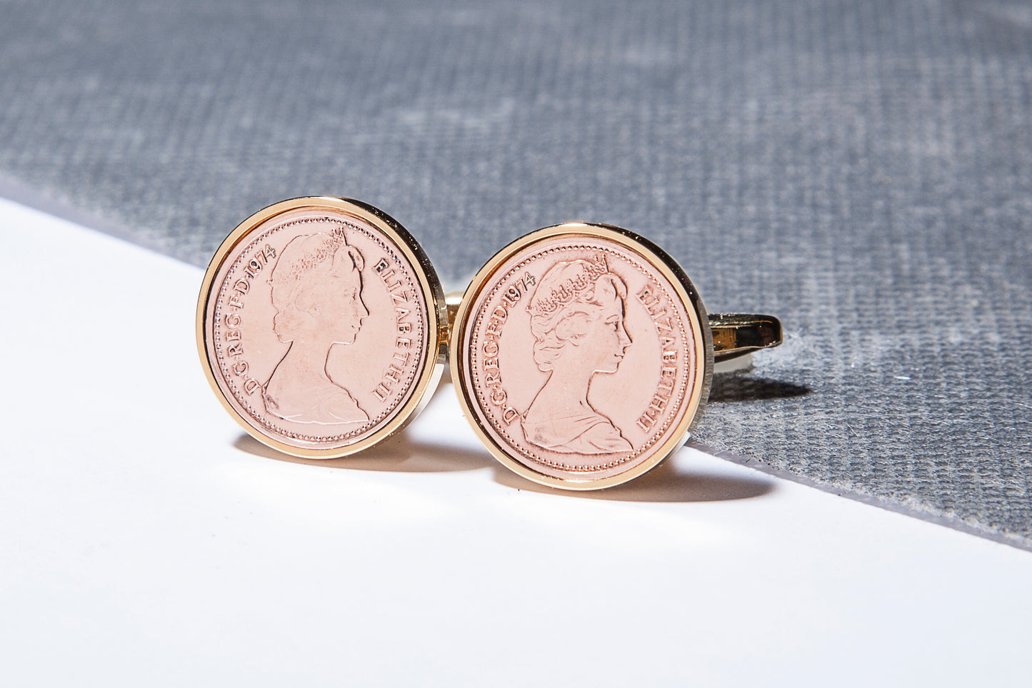 1974 Decimal  Half Penny Cufflinks - 50th Birthday - Choose Colour and Orientation