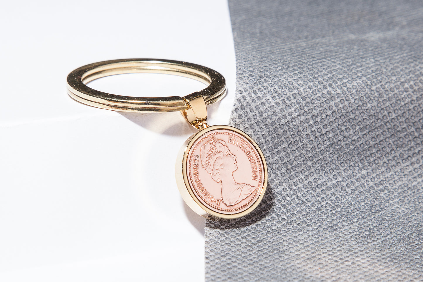 1974 Decimal Half Penny Keyring - 50th  Birthday Gift - Choose Colour and Engraving