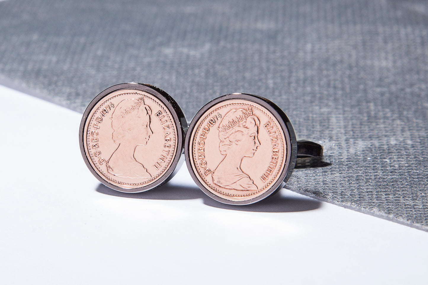 1974 Decimal  Half Penny Cufflinks - 50th Birthday - Choose Colour and Orientation