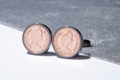 1974 Decimal  Half Penny Cufflinks - 50th Birthday - Choose Colour and Orientation