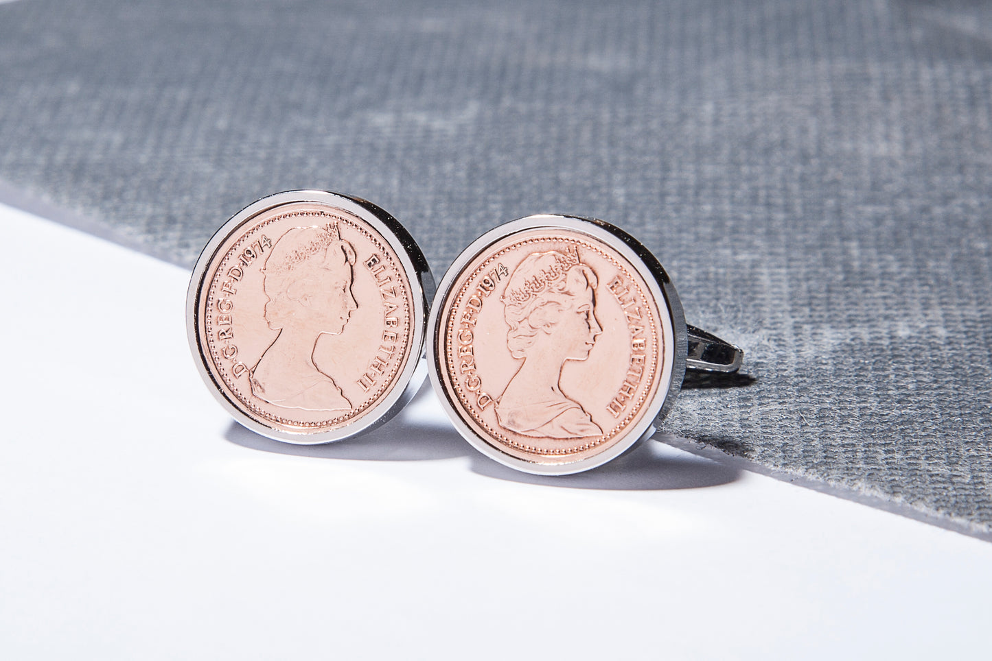 1974 Decimal  Half Penny Cufflinks - 50th Birthday - Choose Colour and Orientation