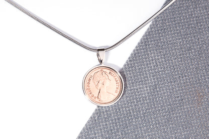 1974 Decimal Half Penny  Pendant - 50th  Birthday Gift - Choose Colour and Engraving