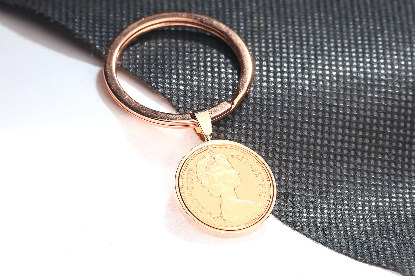 1975 Decimal One Pence Keyring - 49th Birthday Gift-Choose Colour and Engraving