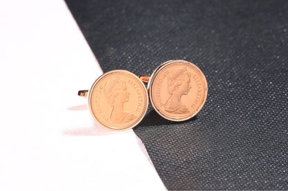 1975 Decimal One Pence Cufflinks - 49th Birthday Gift-Choose Your Colour