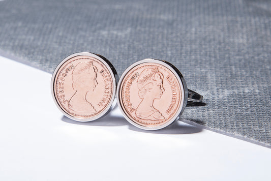 1975 Decimal  Half Penny Cufflinks - 49th Birthday - Choose Colour and Orientation