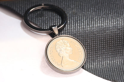 1977 Old Ten Pence Keyring - 47th Birthday Gift - Choose Colour and Engraving