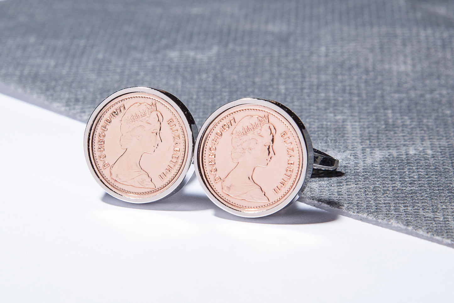 1977 Decimal  Half Penny Cufflinks - 47th Birthday - Choose Colour and Orientation