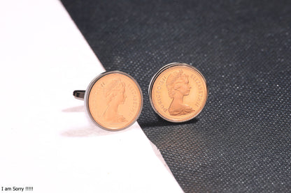 1977 Decimal One Pence Cufflinks - 48th Birthday Gift