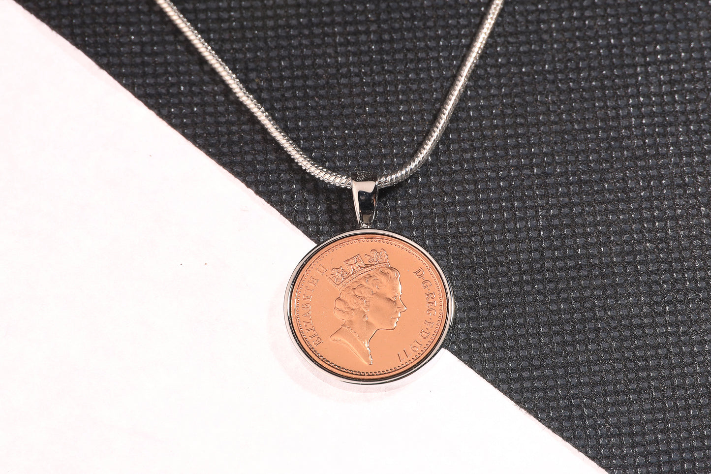 1977 Decimal One Pence Pendant - 47th Birthday Gift - Choose Colour and Engraving