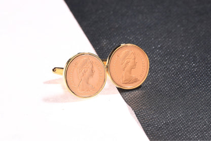 1978 Decimal One Pence Cufflinks - 46th Birthday Gift-Choose Your Colour