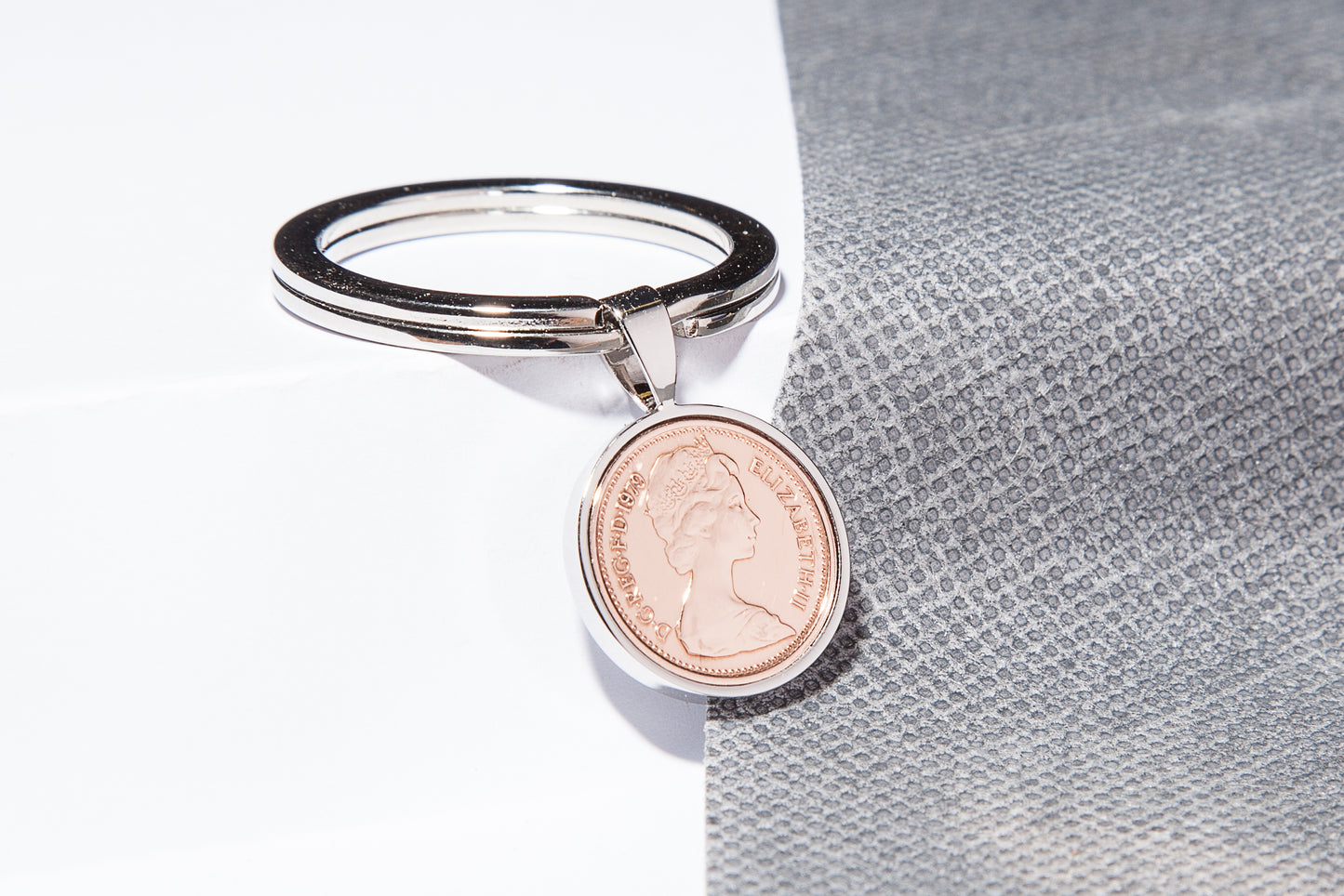 1979 Decimal Half Penny Keyring - 45th  Birthday Gift - Choose Colour and Engraving