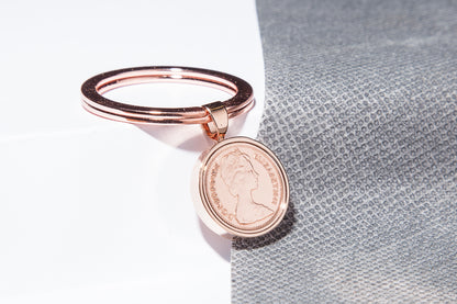 1979 Decimal Half Penny Keyring - 45th  Birthday Gift - Choose Colour and Engraving