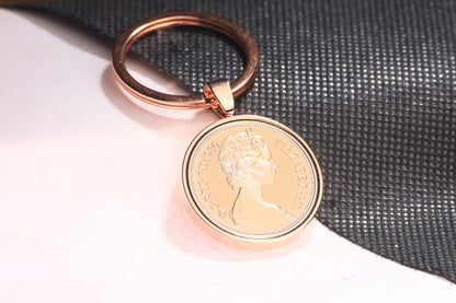 1980 Old Ten Pence Keyring - 44th Birthday Gift - Choose Colour and Engraving