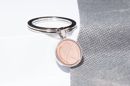 1981 Decimal Half Penny Keyring - 43rd Birthday Gift - Choose Colour and Engraving