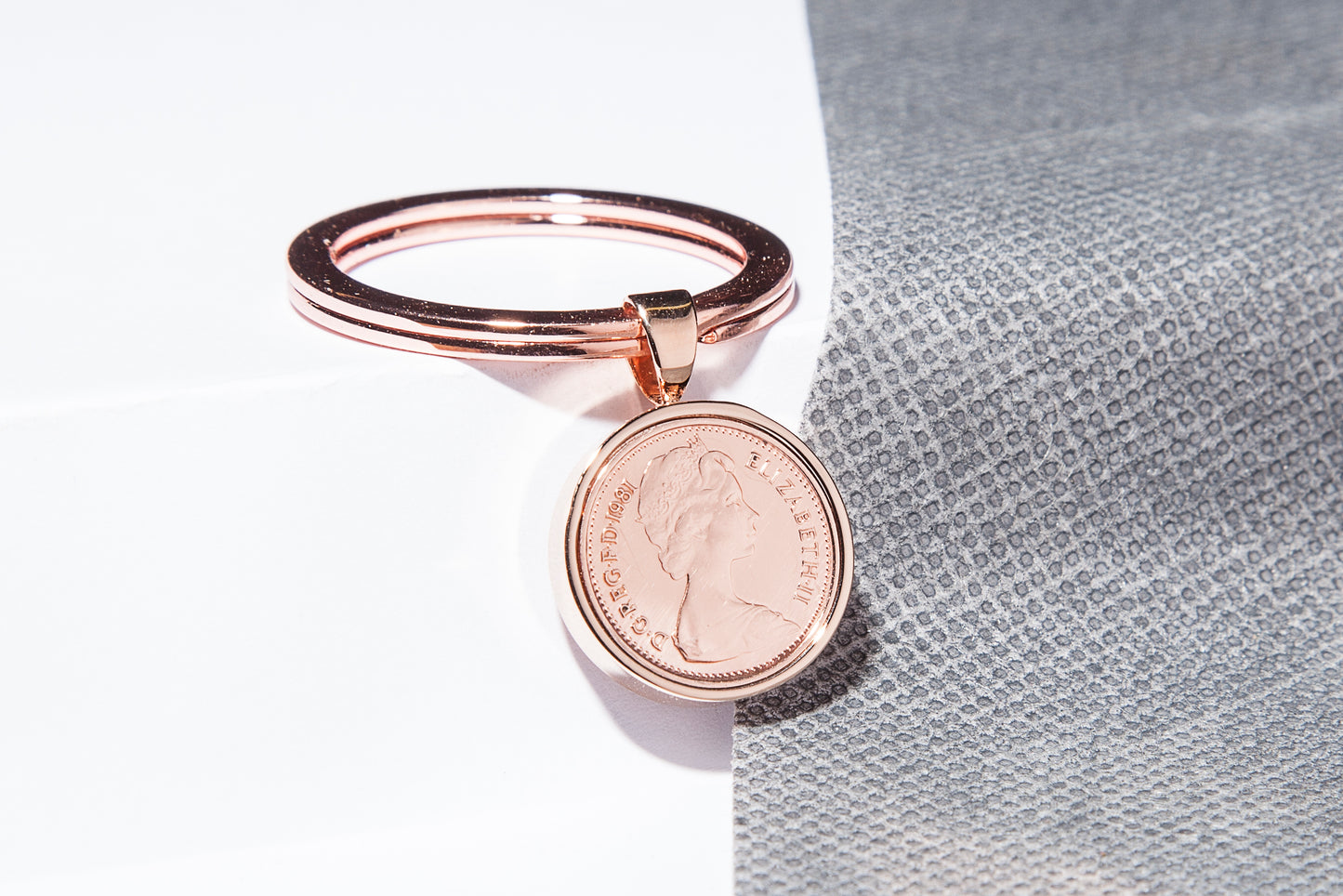 1981 Decimal Half Penny Keyring - 43rd Birthday Gift - Choose Colour and Engraving