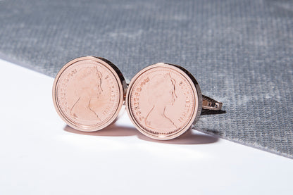 1981 Decimal  Half Penny Cufflinks - 43rd Birthday - Choose Colour and Orientation