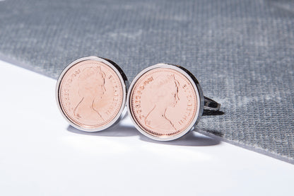 1981 Decimal  Half Penny Cufflinks - 43rd Birthday - Choose Colour and Orientation