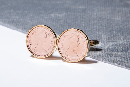 1981 Decimal  Half Penny Cufflinks - 43rd Birthday - Choose Colour and Orientation