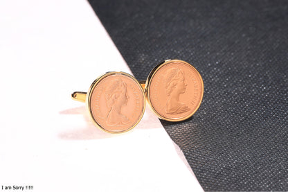 1981 Decimal One Pence Cufflinks - 43rd Birthday Gift-Choose Your Colour