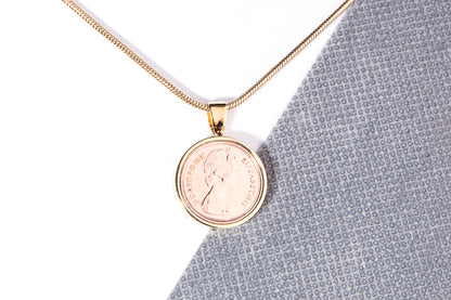 1981 Decimal Half Penny  Pendant - 43rd  Birthday Gift - Choose Colour and Engraving