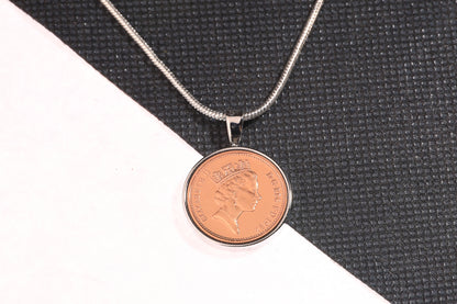 1982 Decimal One Pence Pendant - 42nd Birthday Gift - Choose Colour and Engraving