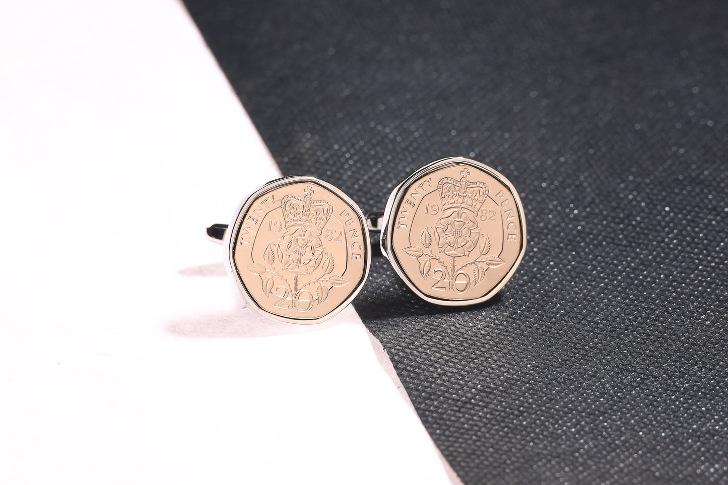 1982 Twenty Pence Cufflinks-42nd Birthday-Choose Colour and Orientation