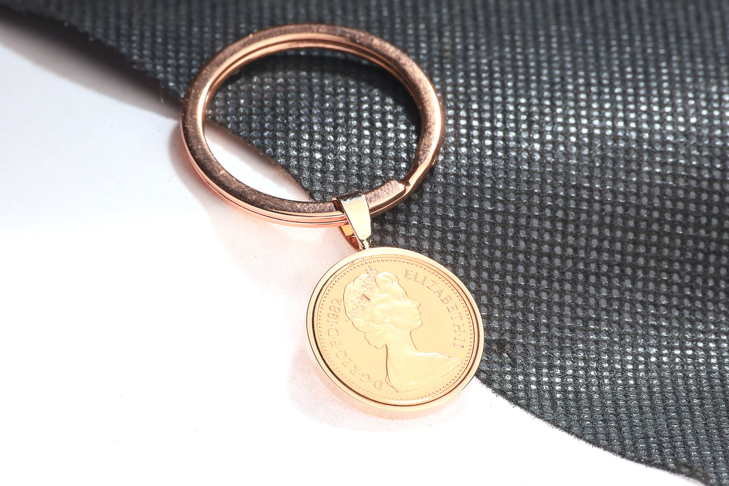 1982 Decimal One Pence Keyring - 42nd Birthday Gift-Choose Colour and Engraving