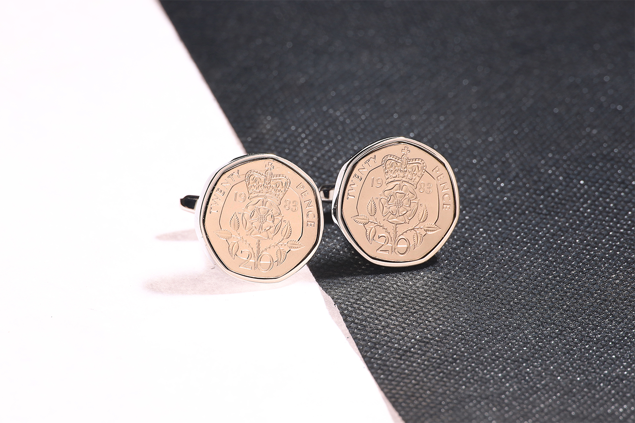 1983 Twenty Pence Cufflinks-41st Birthday-Choose Colour and Orientation