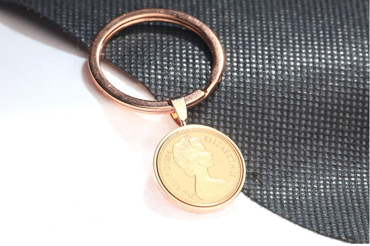 1984 Decimal One Pence Keyring - 40th Birthday Gift-Choose Colour and Engraving