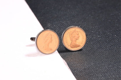 1984 Decimal One Pence Cufflinks - 40th Birthday Gift-Choose Your Colour