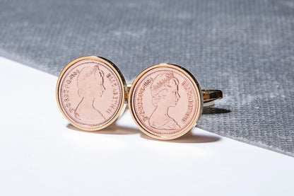 1984 Decimal  Half Penny Cufflinks - 40th Birthday - Choose Colour and Orientation