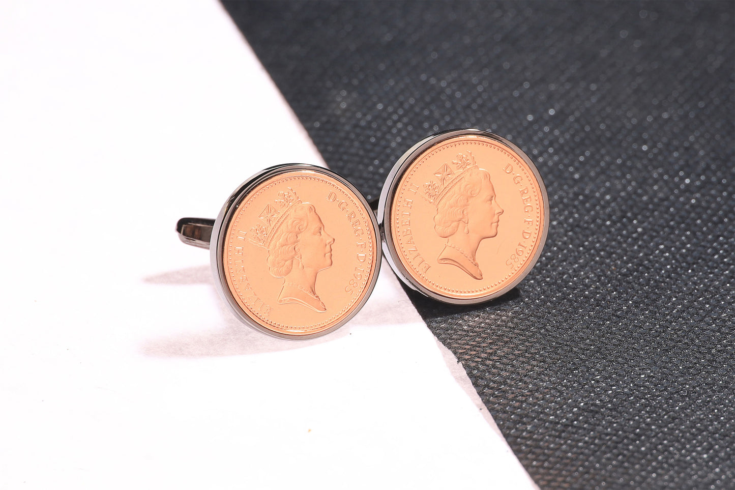 1985 Decimal One Pence Cufflinks - 39th Birthday Gift-Choose Your Colour